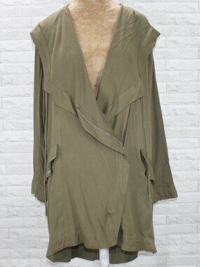 SMELL THE ROSES Jacket Hooded Utility Drape Asymmetric Olive Green Large